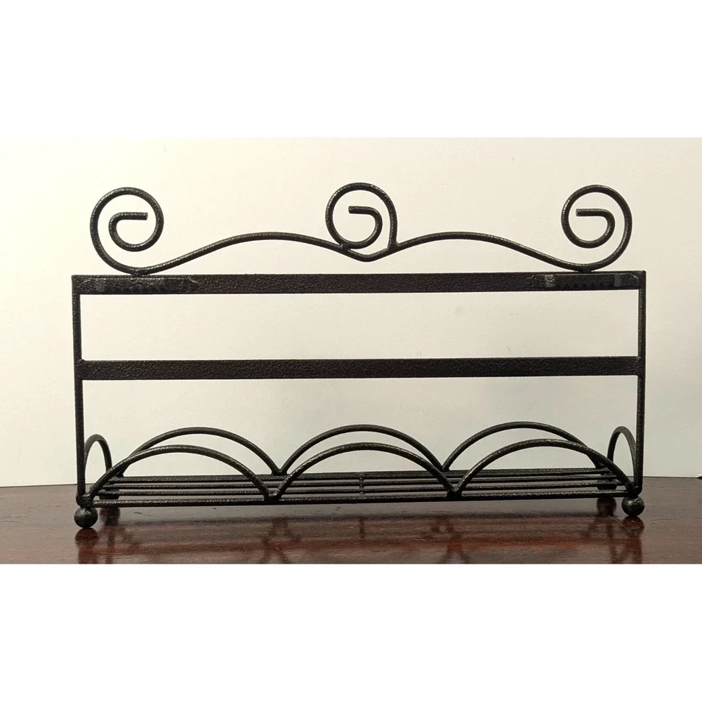 Black‎ Metal Scrollwork Wall Mounted Guest Towel Holder Bathroom Organizer